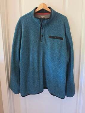 G.H. Bass & Co. Fleece Pullover M-XL Blue Teal Snap Neck Quarter Button Winter